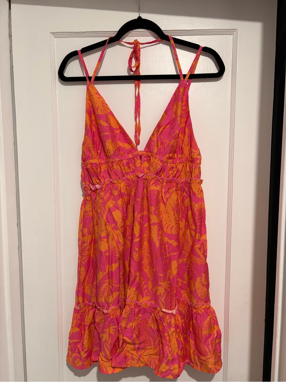 Popvil Women’s Pink and Orange Floral Halter Summer Dress